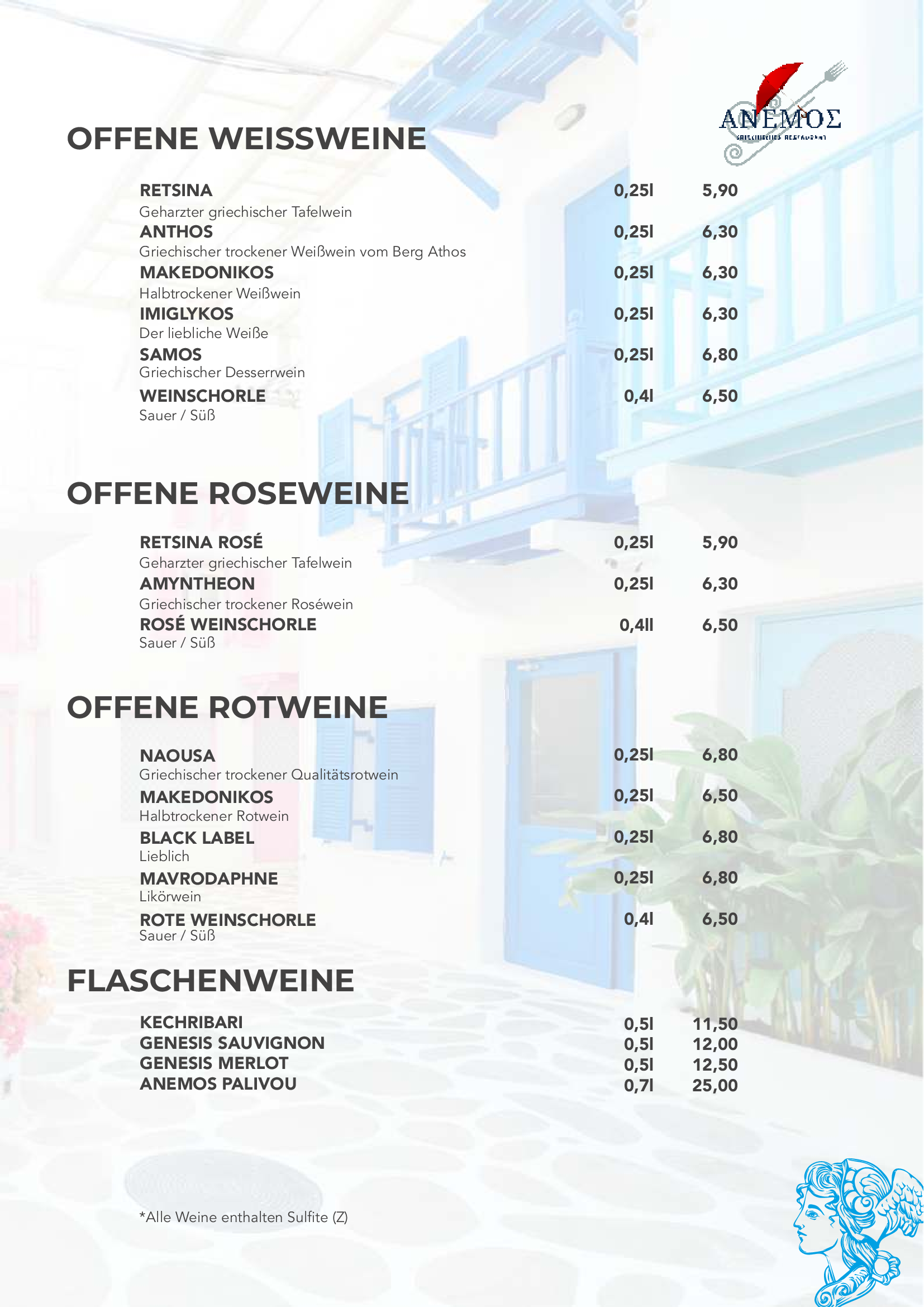 Griechisches Restaurant In Der Nähe Top-bewertung Anemos - Griechisches Restaurant - Speisekarte